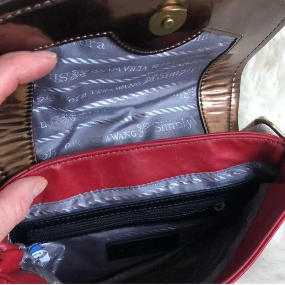 Vera Wang Red Vegan Leather Crossbody Bag with Canvas Strap - Picture 6 of 10